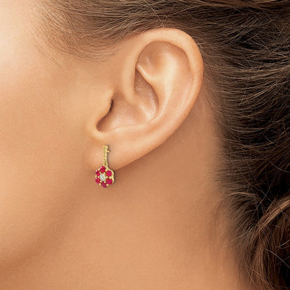 14K Gelbgold Ohrringe mit Rubin und echten Diamanten
