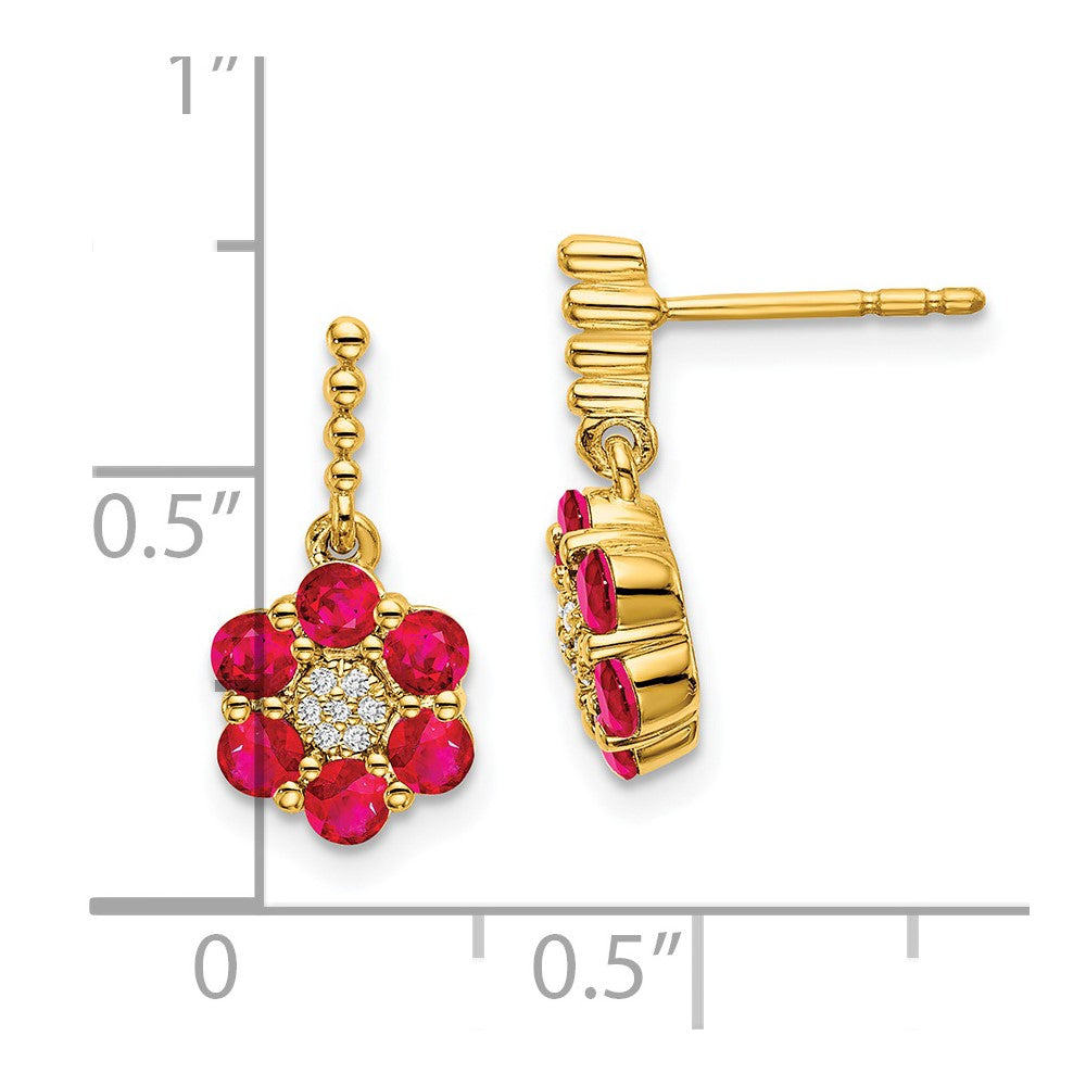 14K Gelbgold Ohrringe mit Rubin und echten Diamanten
