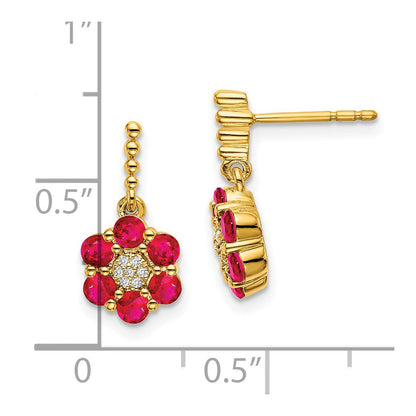 14K Gelbgold Ohrringe mit Rubin und echten Diamanten