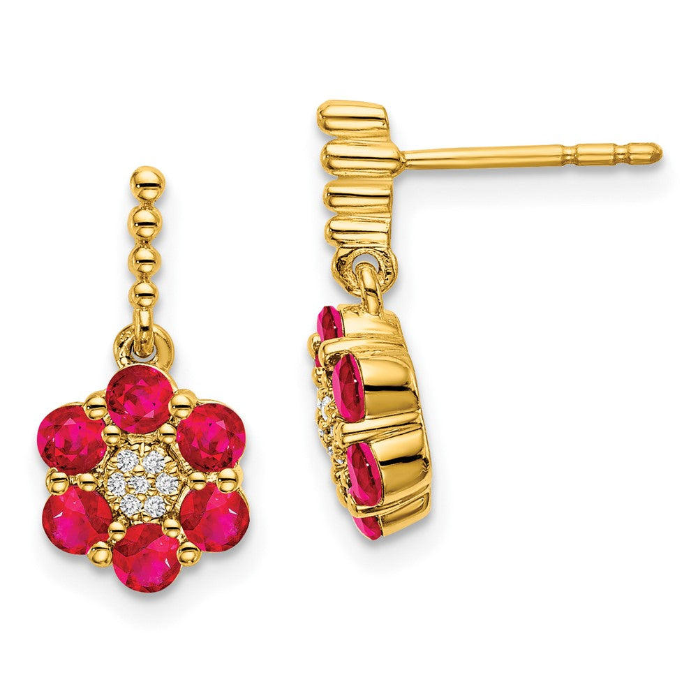 14K Gelbgold Ohrringe mit Rubin und echten Diamanten