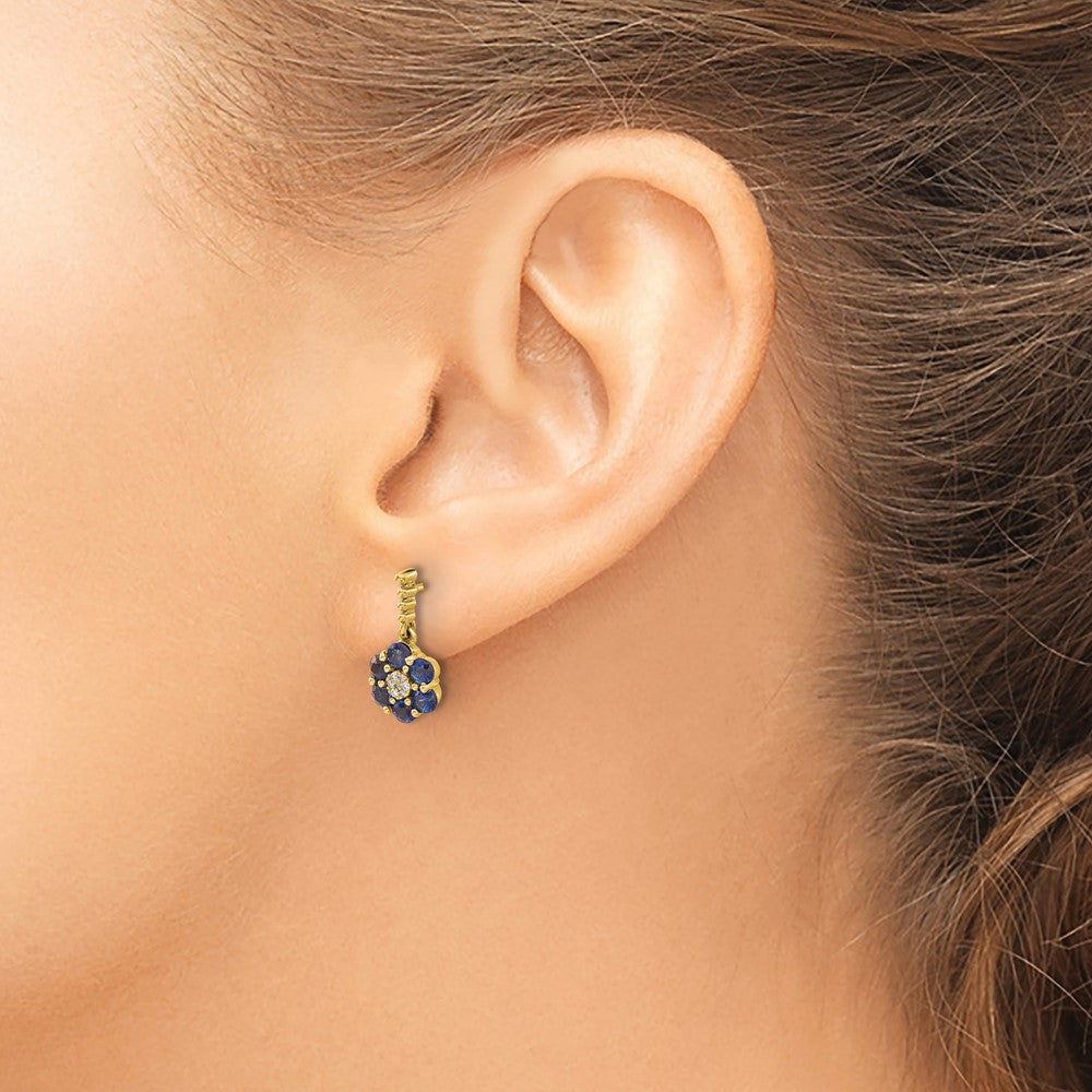 14K Gelbgold Ohrringe mit Saphir und echten Diamanten