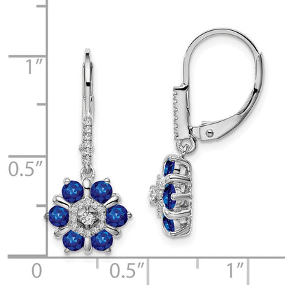 14K Weißgold Ohrhänger mit Saphir und echtem Diamant an Leverback-Verschluss