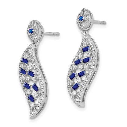 14K Weißgold Ohrstecker mit Saphir und echtem Diamant im Wellen-Design