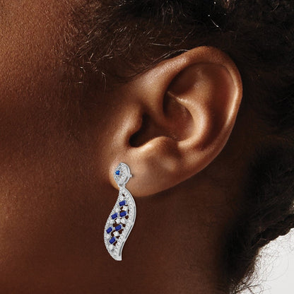 14K Weißgold Ohrstecker mit Saphir und echtem Diamant im Wellen-Design