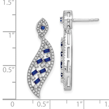 14K Weißgold Ohrstecker mit Saphir und echtem Diamant im Wellen-Design