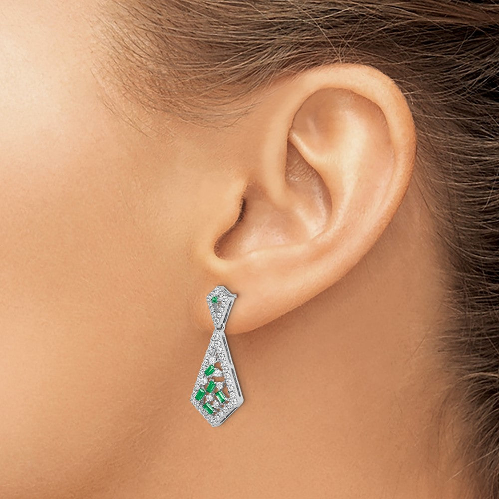 14K Weißgold Ohrringe mit Smaragd und echten Diamanten