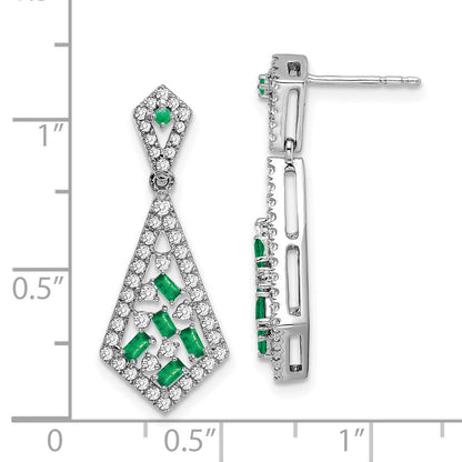 14K Weißgold Ohrringe mit Smaragd und echten Diamanten