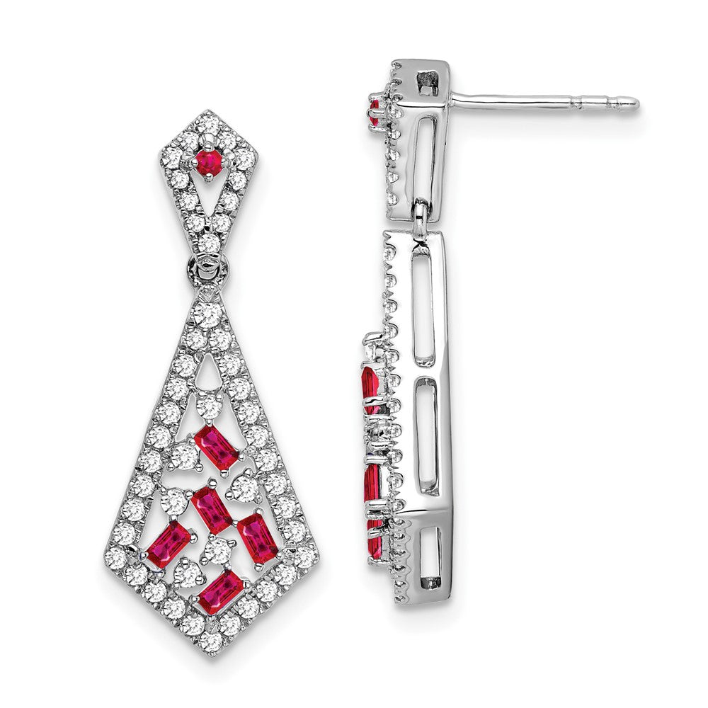 14K Weißgold Ohrringe mit Rubin und echtem Diamant