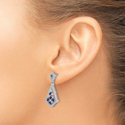 14K Weißgold Ohrringe mit Saphir und echtem Diamant