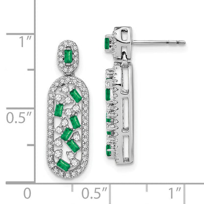 14K Weißgold Ohrringe mit Smaragd und echten Diamanten