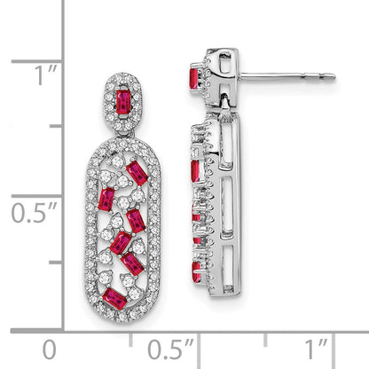14K Weißgold Ohrringe mit Rubin und echtem Diamant