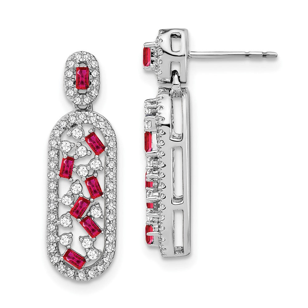 14K Weißgold Ohrringe mit Rubin und echtem Diamant