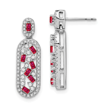 14K Weißgold Ohrringe mit Rubin und echtem Diamant