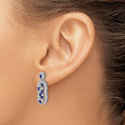 14K Weißgold Ohrringe mit Saphir und echtem Diamant