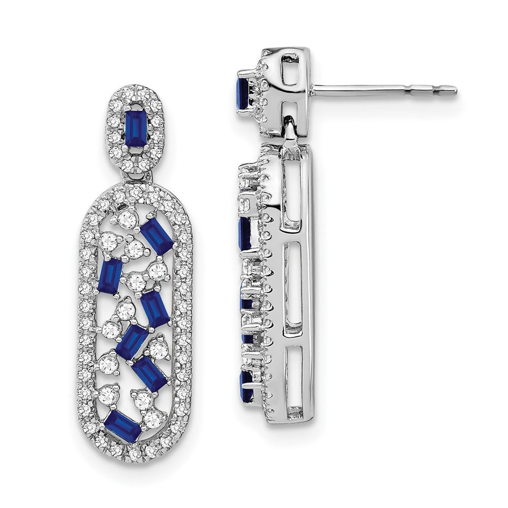 14K Weißgold Ohrringe mit Saphir und echtem Diamant
