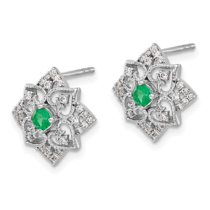 14K Weißgold Ohrringe mit Smaragd und echtem Diamant