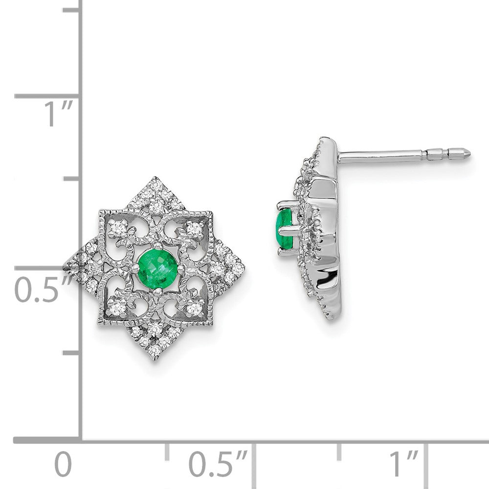 14K Weißgold Ohrringe mit Smaragd und echtem Diamant