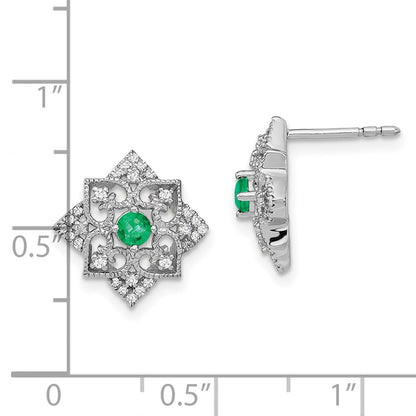 14K Weißgold Ohrringe mit Smaragd und echtem Diamant