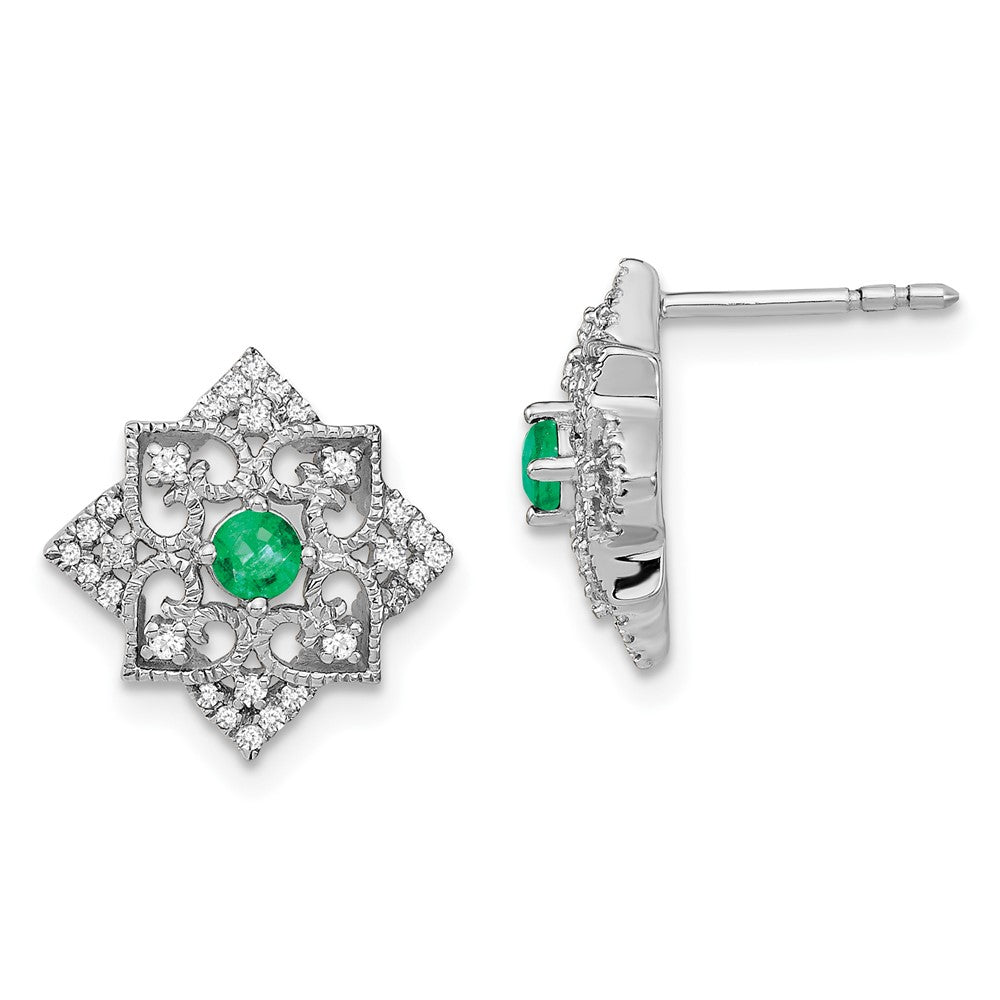 14K Weißgold Ohrringe mit Smaragd und echtem Diamant
