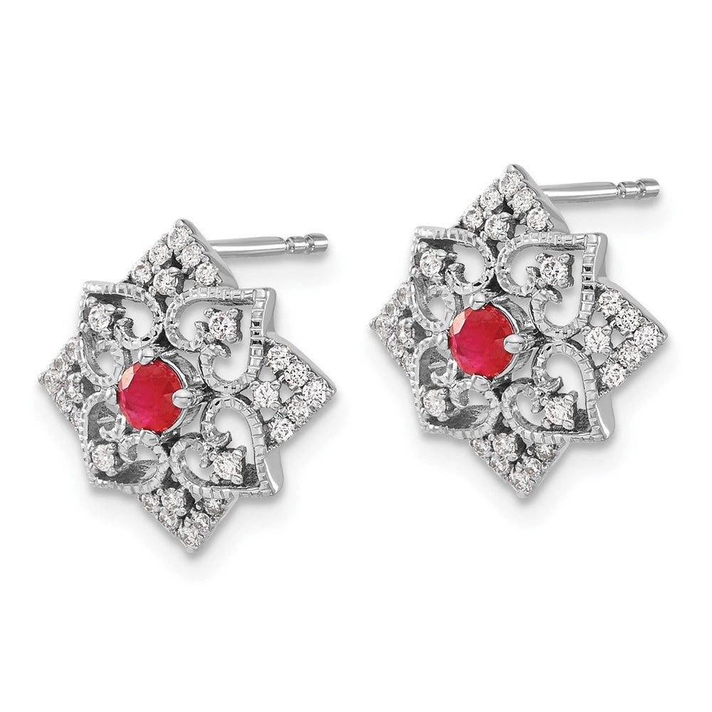 14K Weißgold Ohrringe mit Rubin und echten Diamanten