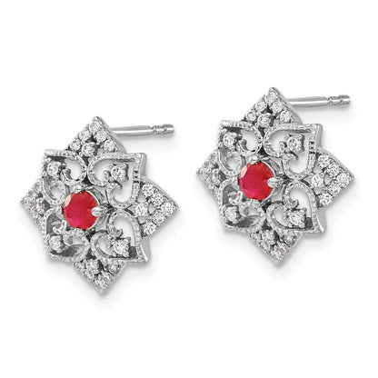 14K Weißgold Ohrringe mit Rubin und echten Diamanten