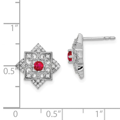 14K Weißgold Ohrringe mit Rubin und echten Diamanten