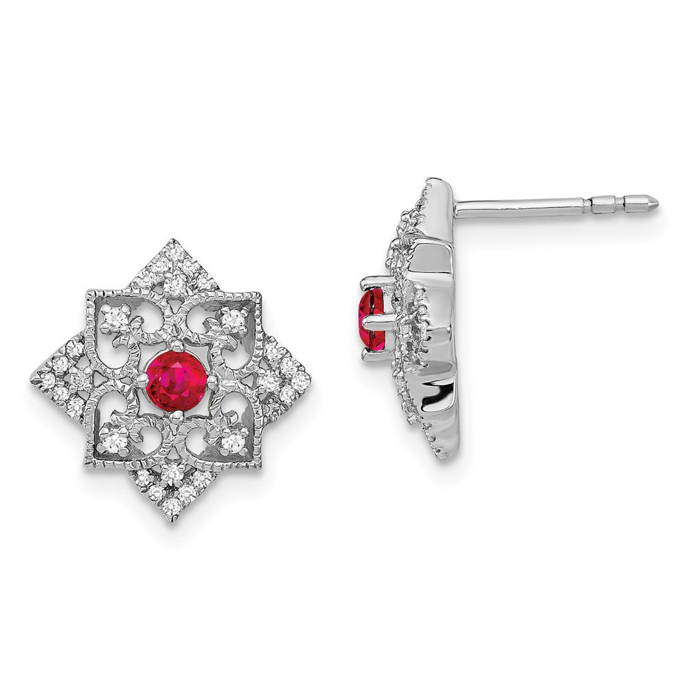 14K Weißgold Ohrringe mit Rubin und echten Diamanten