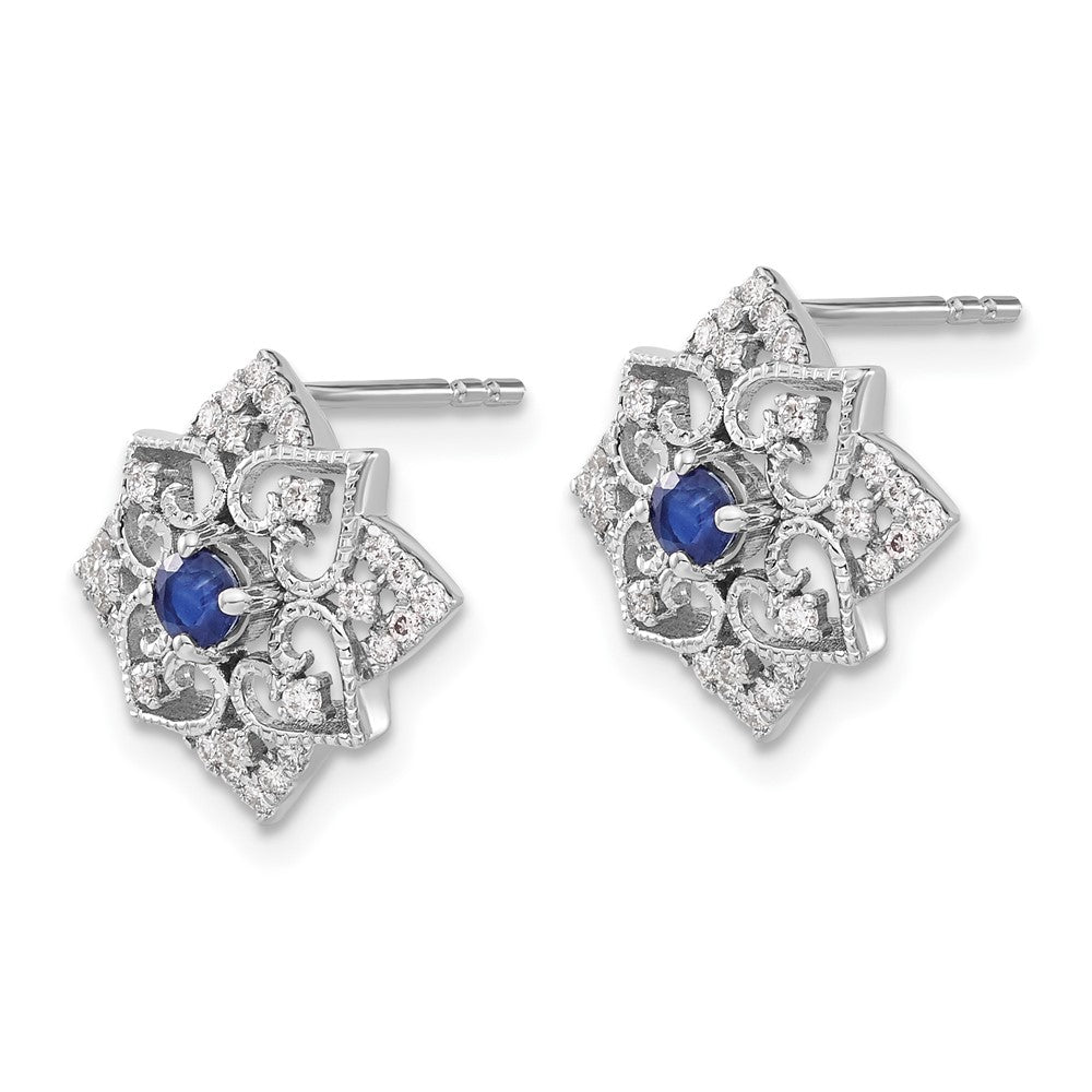 14K Weißgold Ohrringe mit Saphir und echten Diamanten