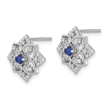 14K Weißgold Ohrringe mit Saphir und echten Diamanten