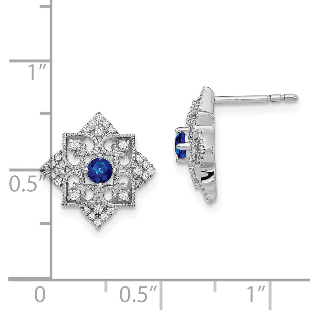 14K Weißgold Ohrringe mit Saphir und echten Diamanten