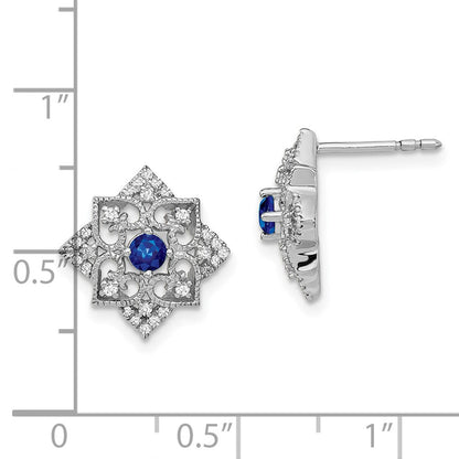 14K Weißgold Ohrringe mit Saphir und echten Diamanten