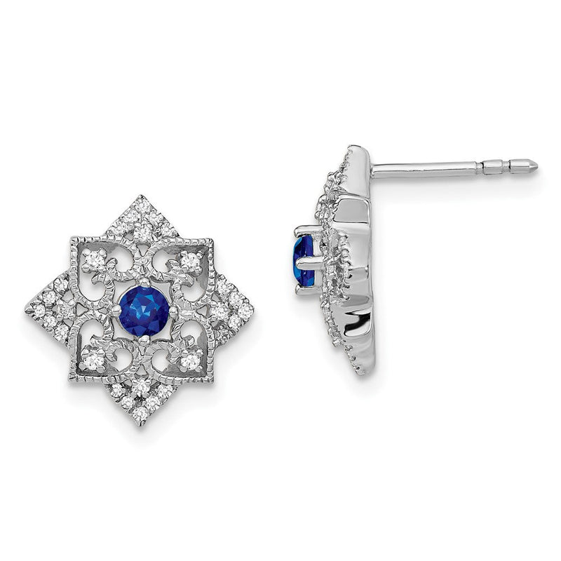 14K Weißgold Ohrringe mit Saphir und echten Diamanten
