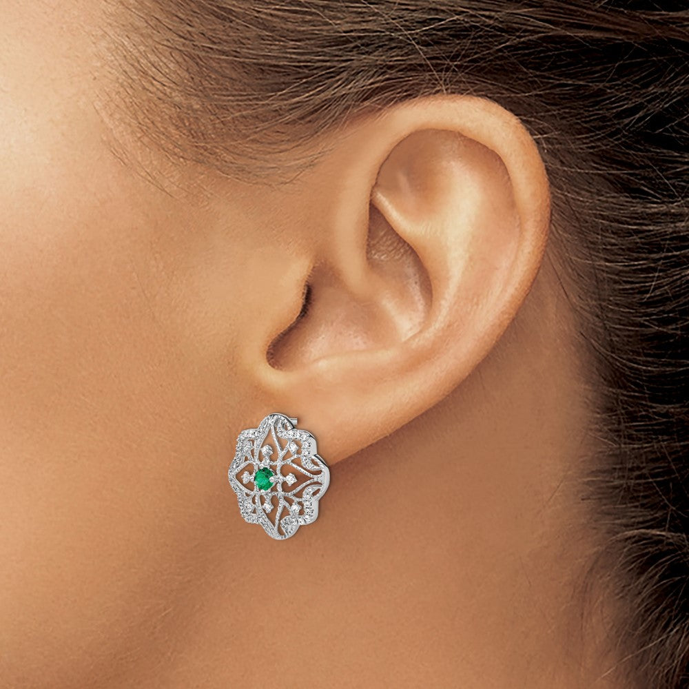 14K Weißgold Ohrringe mit Smaragd und echten Diamanten