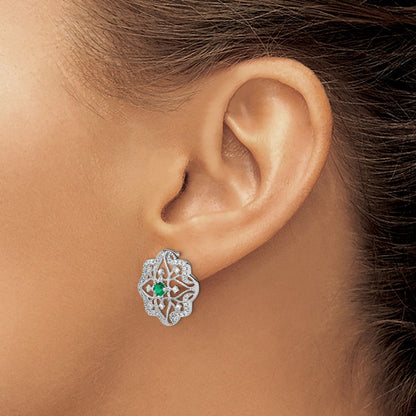 14K Weißgold Ohrringe mit Smaragd und echten Diamanten