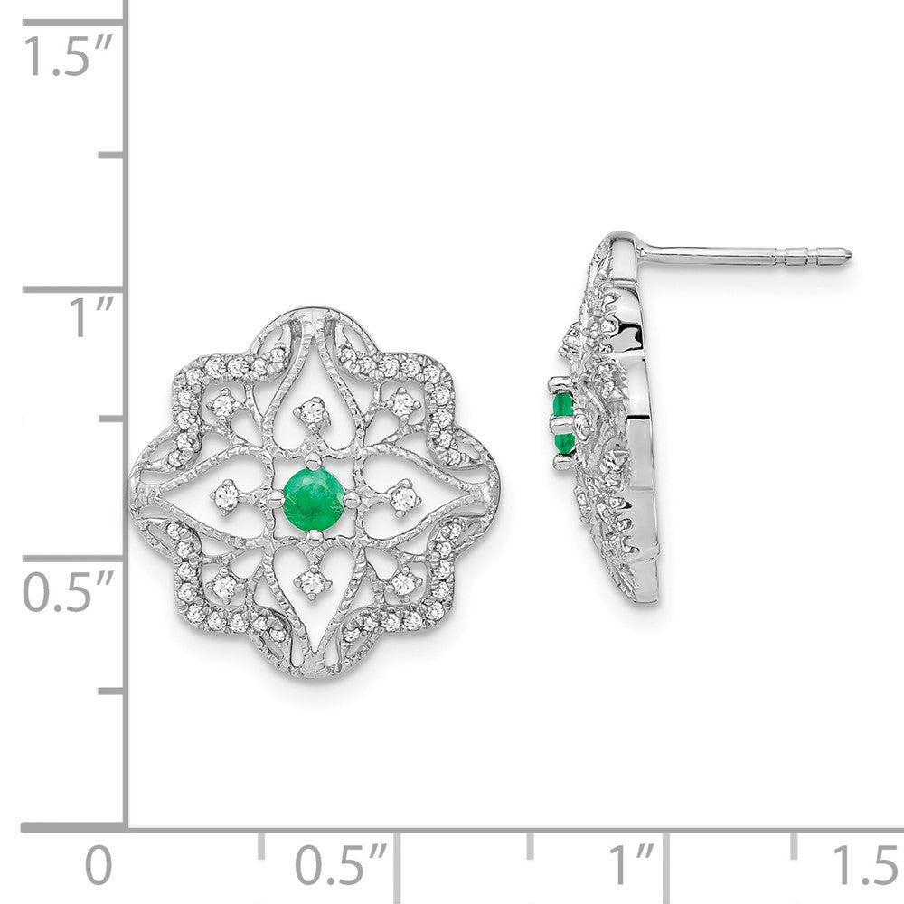 14K Weißgold Ohrringe mit Smaragd und echten Diamanten