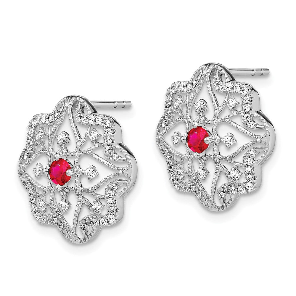 14K Weißgold Ohrringe mit Rubin und echtem Diamant