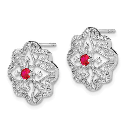 14K Weißgold Ohrringe mit Rubin und echtem Diamant