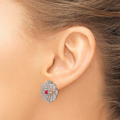14K Weißgold Ohrringe mit Rubin und echtem Diamant