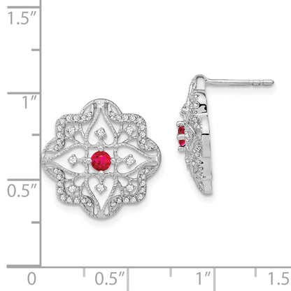 14K Weißgold Ohrringe mit Rubin und echtem Diamant