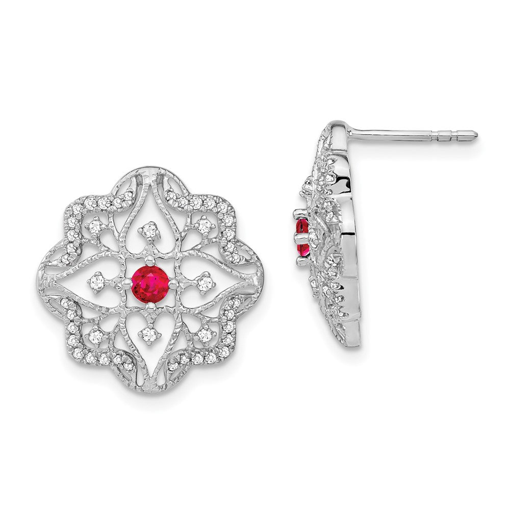 14K Weißgold Ohrringe mit Rubin und echtem Diamant