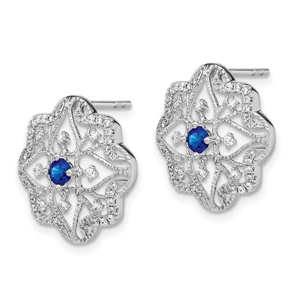 14K Weißgold Ohrringe mit Saphir und echtem Diamant