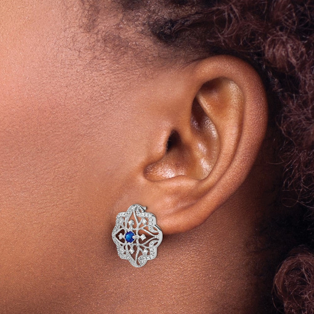 14K Weißgold Ohrringe mit Saphir und echtem Diamant