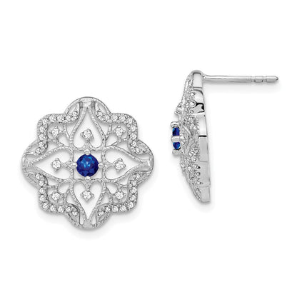14K Weißgold Ohrringe mit Saphir und echtem Diamant