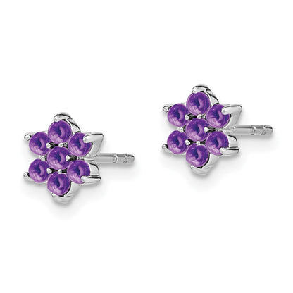 14K Weißgold Ohrstecker mit Amethyst und Blumenmotiv