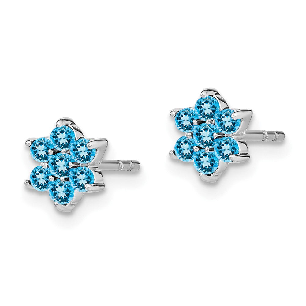 Massiv 14K Weißgold Synthetisch Blautopas Blumen Ohrstecker