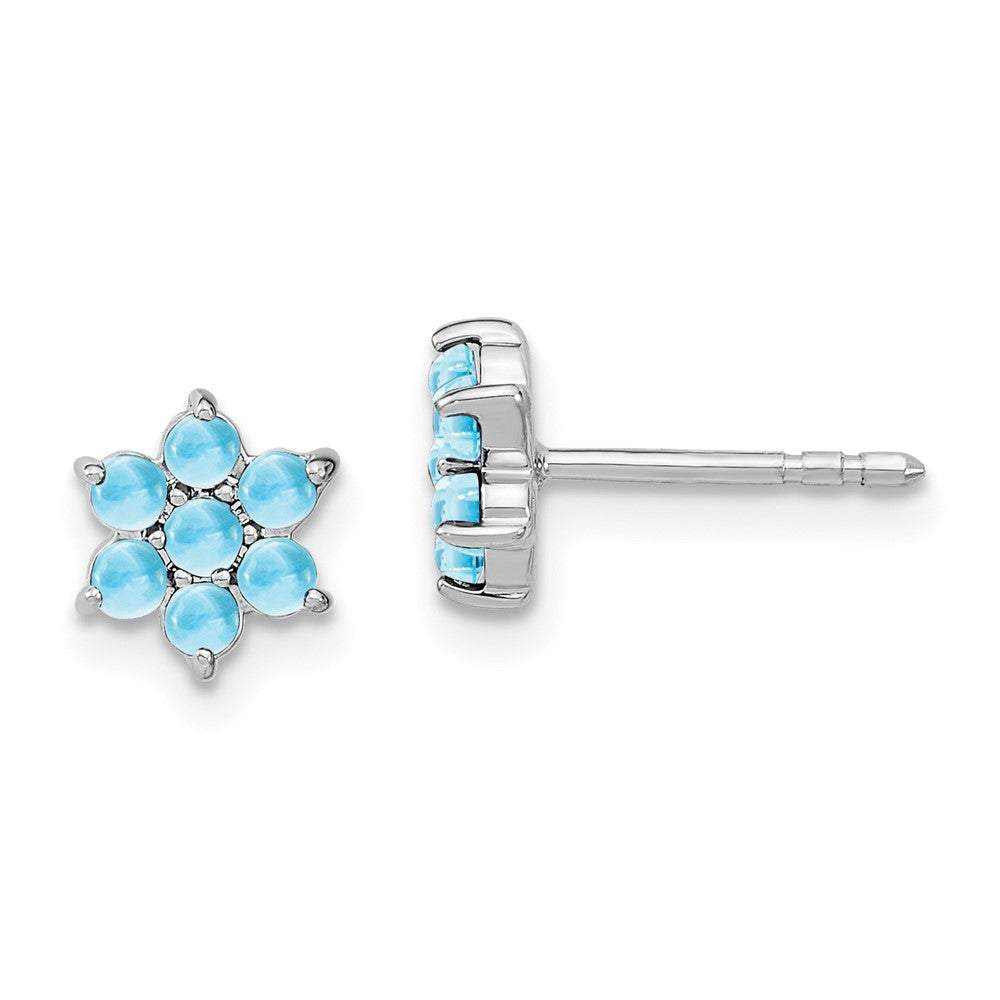 Massiv 14K Weißgold Synthetisch Blautopas Blumen Ohrstecker