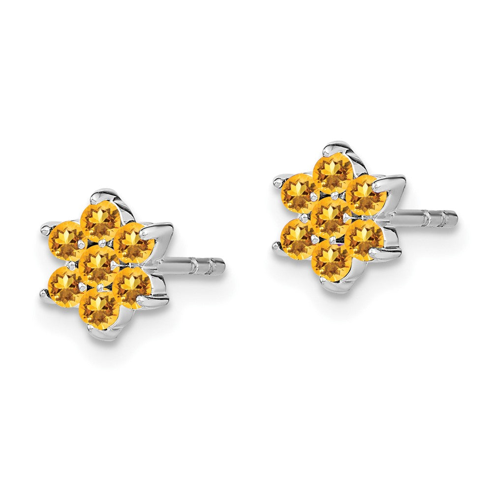 14K Weißgold Citrin Blumen-Ohrstecker