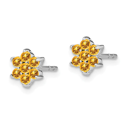 14K Weißgold Citrin Blumen-Ohrstecker
