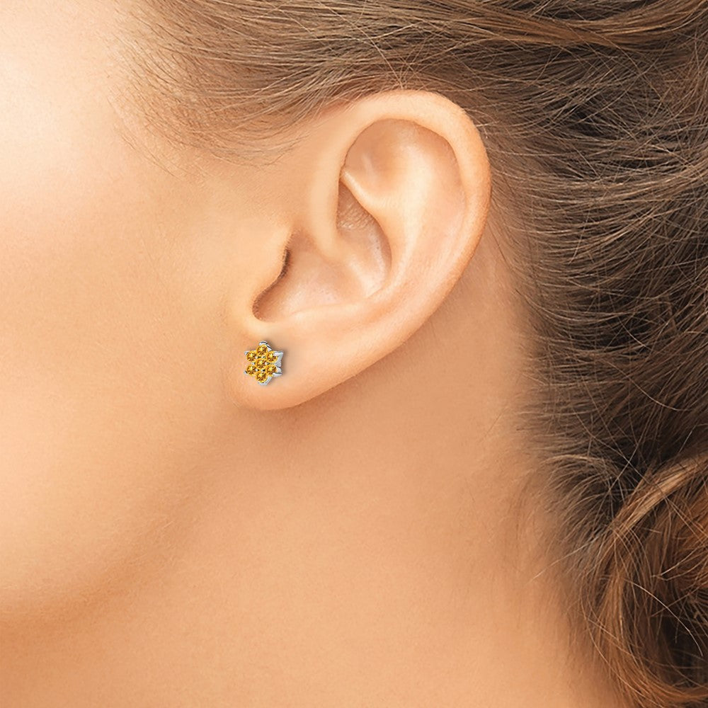 14K Weißgold Citrin Blumen-Ohrstecker