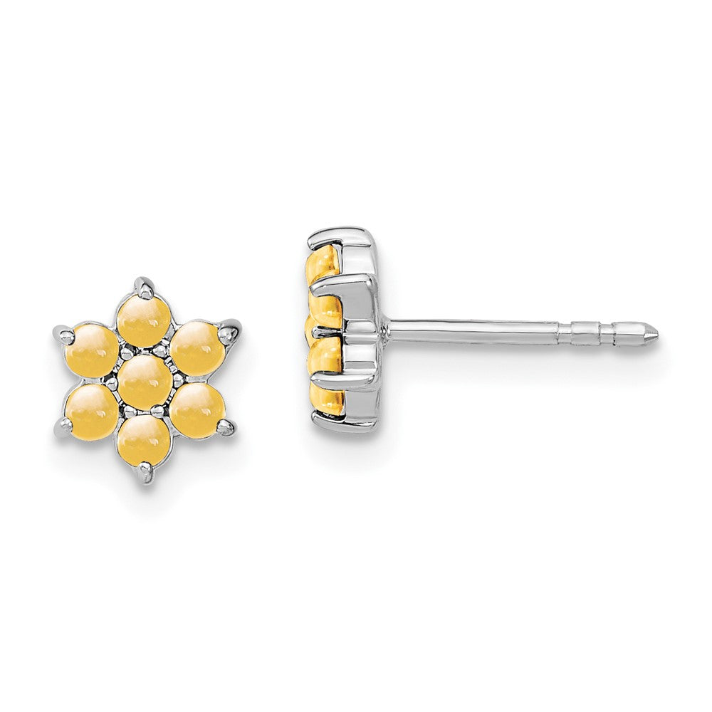 14K Weißgold Citrin Blumen-Ohrstecker